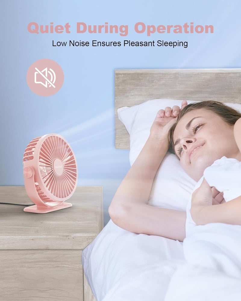 TriPole USB Desk Fan Mini Portable Personal Fan, 3 Speeds Adjustable Strong Breeze Small Electric Fan, 360° Rotation Quiet Plug In USB Fan for Desktop Bedroom Office Table Travel Cruise, Pink, 4.5in - Image 4